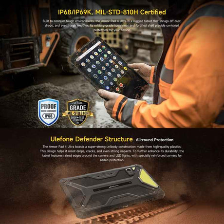 Ulefone Armor Pad 4 Ultra Rugged Tablet PC, 10.36 inch Android 14 MediaTek Dimensity 6300 Octa Core 5G Network, EU Plug