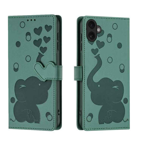 Cartoon Elephant Embossed Leather Phone Case