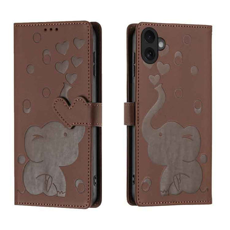 Cartoon Elephant Embossed Leather Phone Case