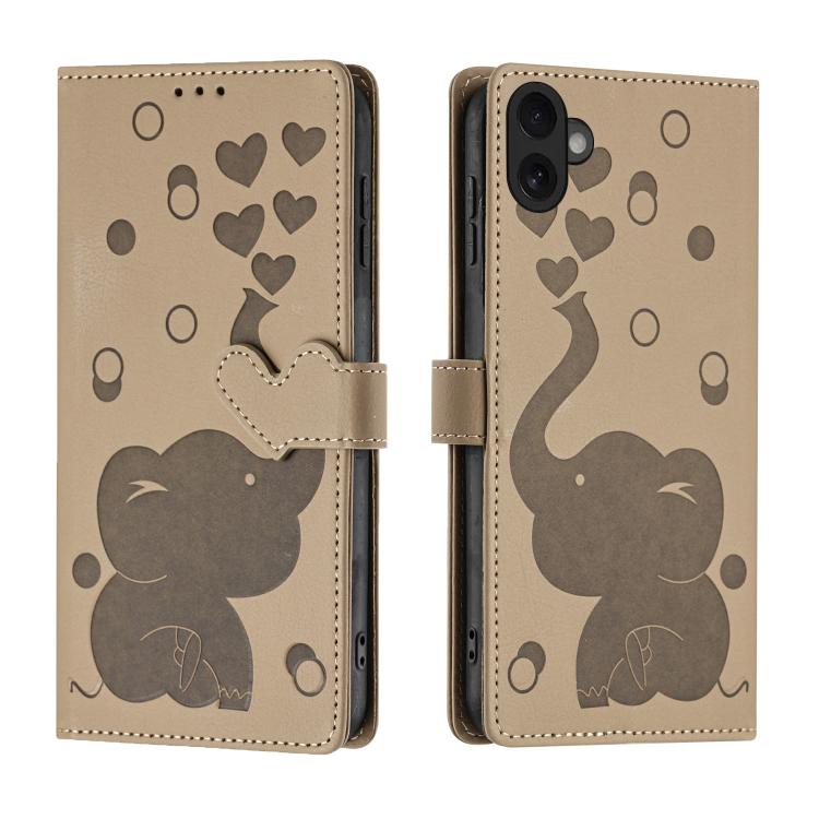 Cartoon Elephant Embossed Leather Phone Case
