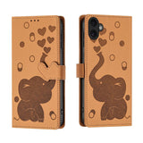 Cartoon Elephant Embossed Leather Phone Case