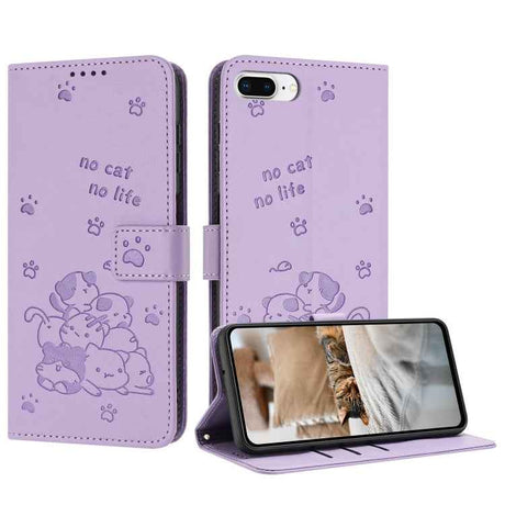 Embossed Kitten Phone Leather Case with Lanyard