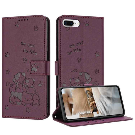 Embossed Kitten Phone Leather Case with Lanyard