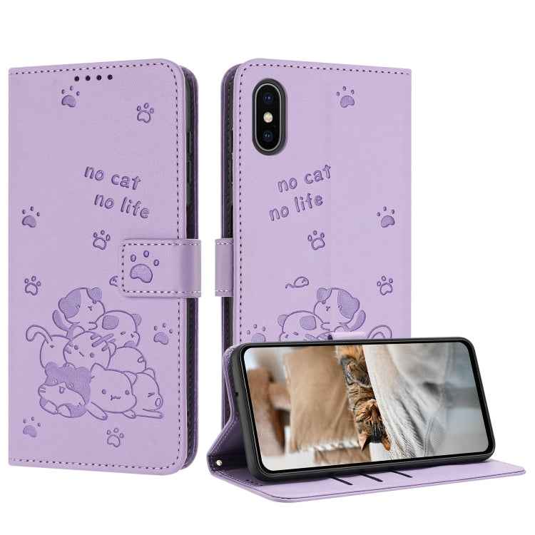 Embossed Kitten Phone Leather Case with Lanyard