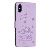 Embossed Kitten Phone Leather Case with Lanyard