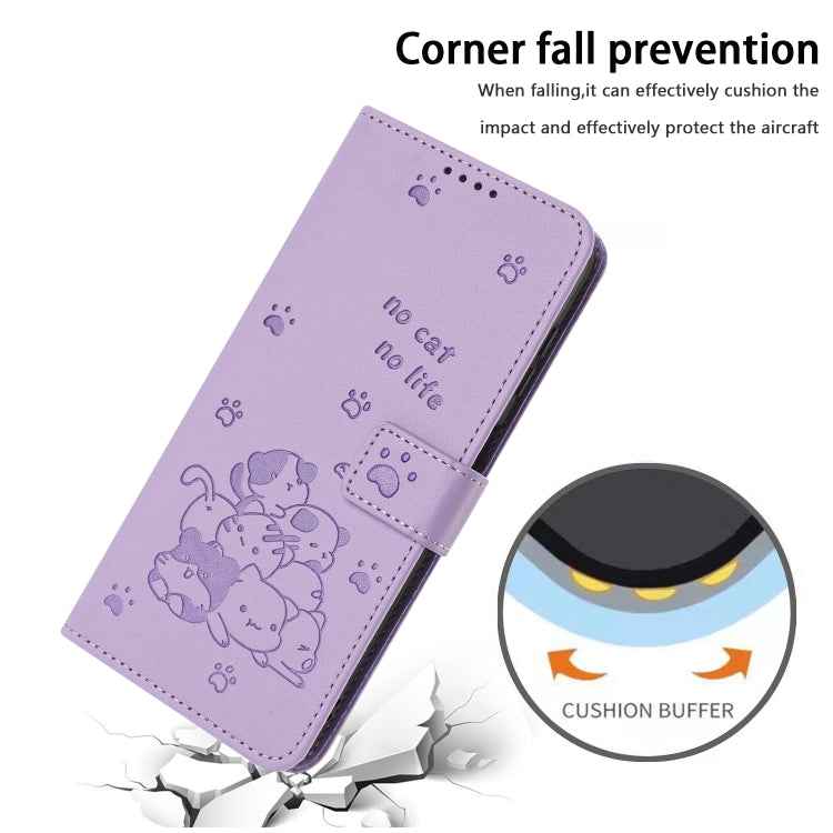 Embossed Kitten Phone Leather Case with Lanyard