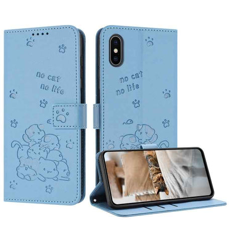 Embossed Kitten Phone Leather Case with Lanyard