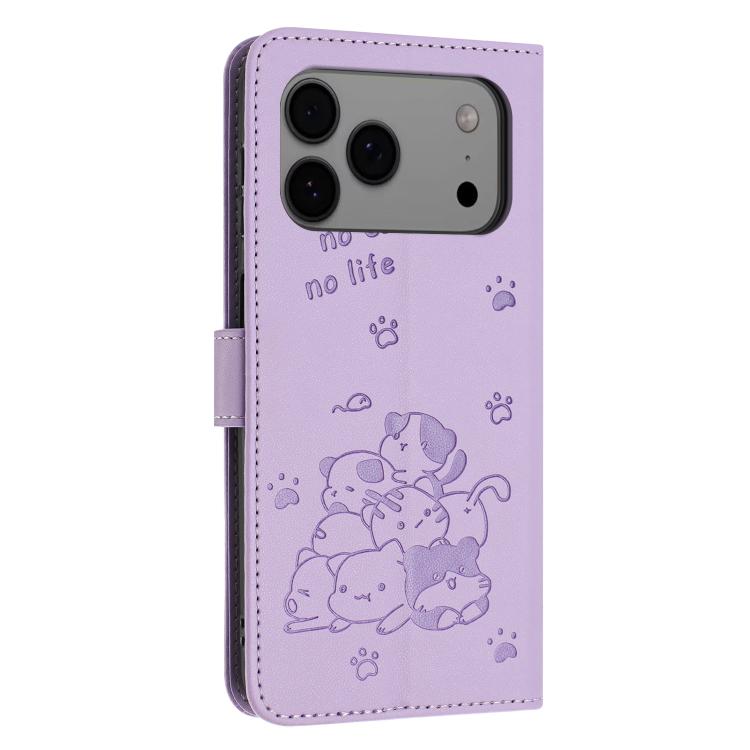 Embossed Kitten Phone Leather Case with Lanyard