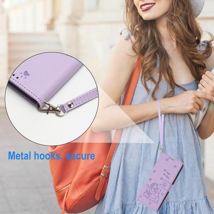 Embossed Kitten Phone Leather Case with Lanyard