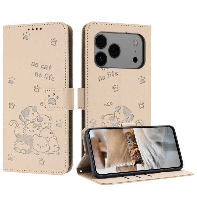 Embossed Kitten Phone Leather Case with Lanyard