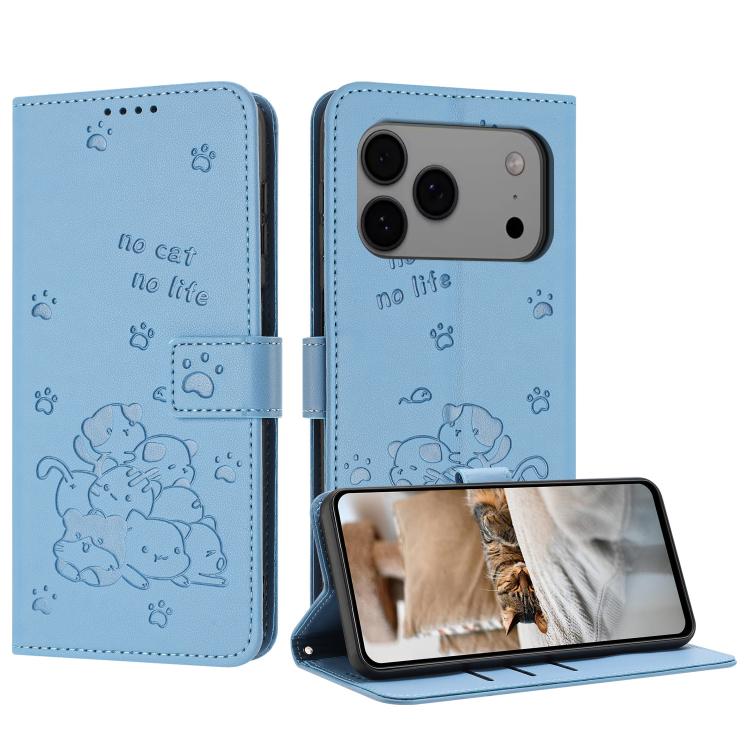Embossed Kitten Phone Leather Case with Lanyard