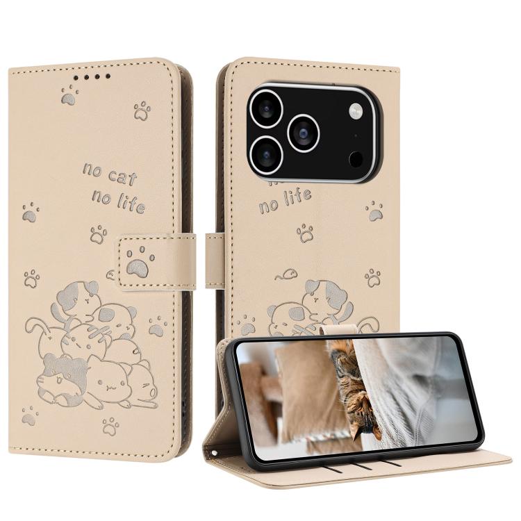 Embossed Kitten Phone Leather Case with Lanyard