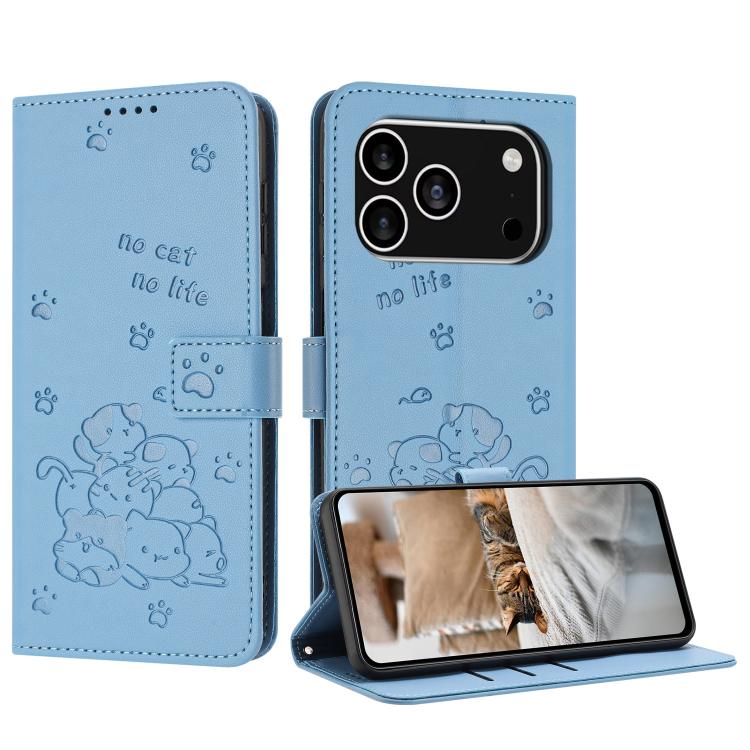 Embossed Kitten Phone Leather Case with Lanyard