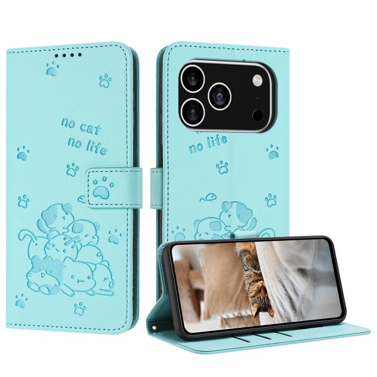 Embossed Kitten Phone Leather Case with Lanyard