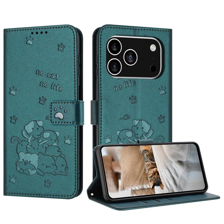 Embossed Kitten Phone Leather Case with Lanyard