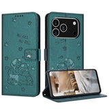 Embossed Kitten Phone Leather Case with Lanyard