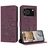 Embossed Kitten Phone Leather Case with Lanyard