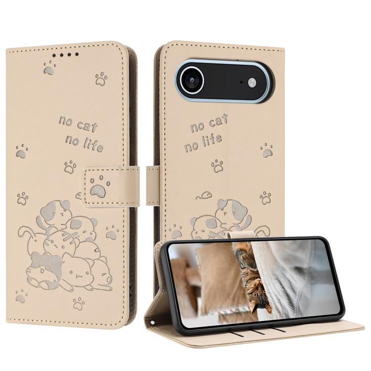 Embossed Kitten Phone Leather Case with Lanyard