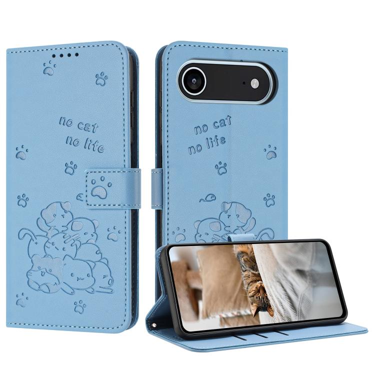Embossed Kitten Phone Leather Case with Lanyard