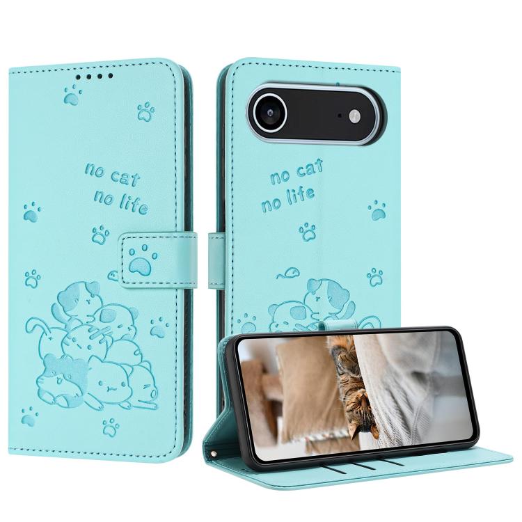 Embossed Kitten Phone Leather Case with Lanyard