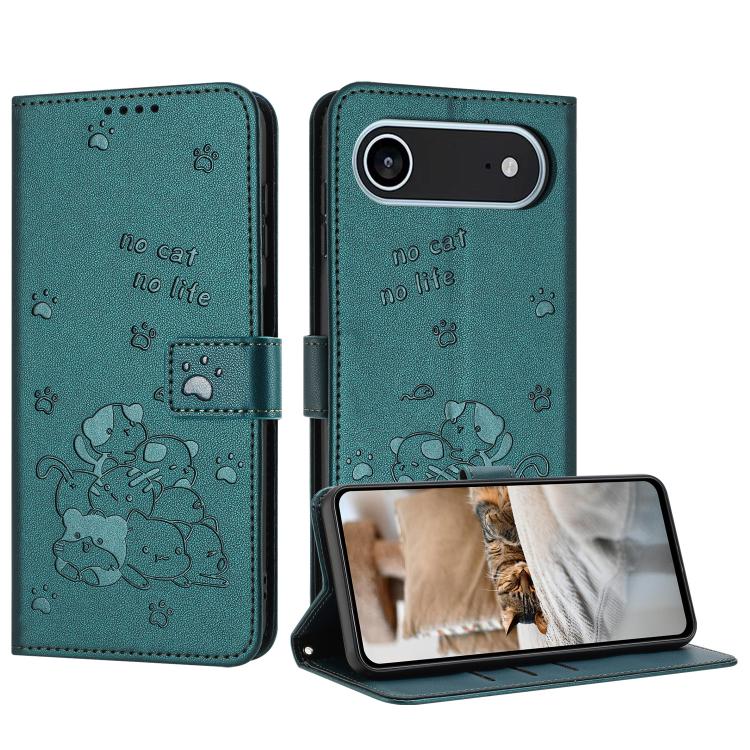 Embossed Kitten Phone Leather Case with Lanyard