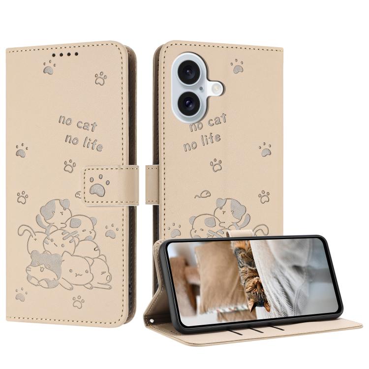 Embossed Kitten Phone Leather Case with Lanyard