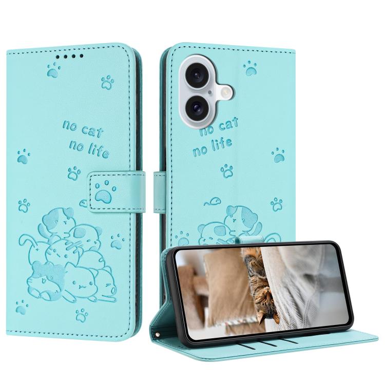 Embossed Kitten Phone Leather Case with Lanyard