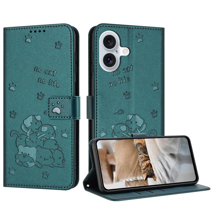 Embossed Kitten Phone Leather Case with Lanyard