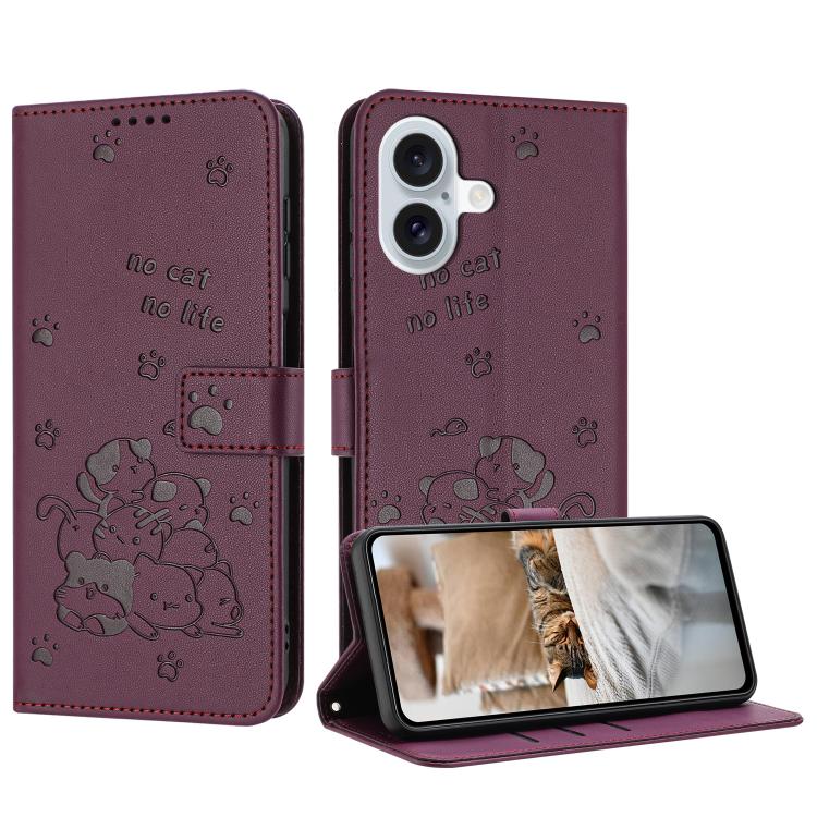 Embossed Kitten Phone Leather Case with Lanyard