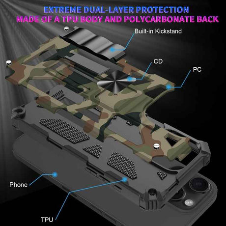 Camouflage Armor Kickstand TPU + PC Magnetic Phone Case
