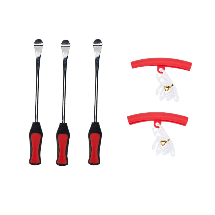 Juego de herramientas 5 en 1 para reparación de neumáticos de coche y motocicleta con protector de neumáticos rojo y herramientas de cambio de palanca.