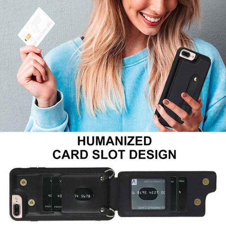 Wristband Vertical Flip Wallet Back Cover Phone Case with Long Lanyard