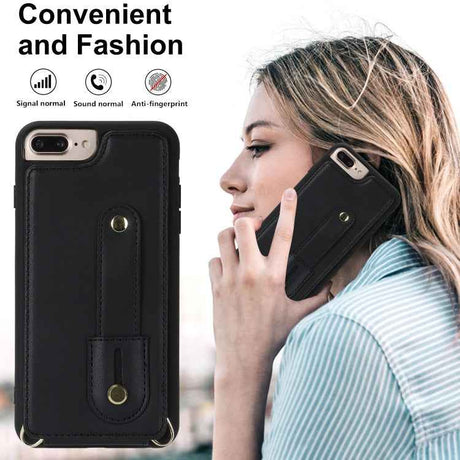 Wristband Vertical Flip Wallet Back Cover Phone Case with Long Lanyard