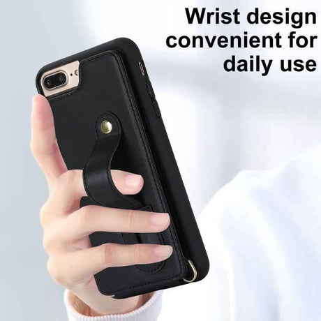 Wristband Vertical Flip Wallet Back Cover Phone Case with Long Lanyard