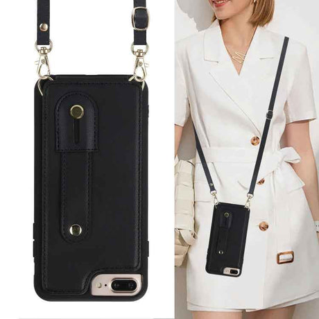 Wristband Vertical Flip Wallet Back Cover Phone Case with Long Lanyard