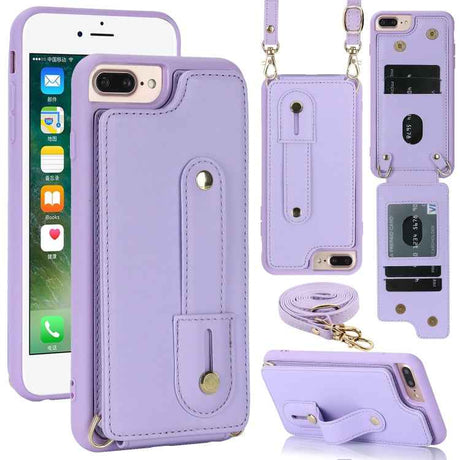 Wristband Vertical Flip Wallet Back Cover Phone Case with Long Lanyard