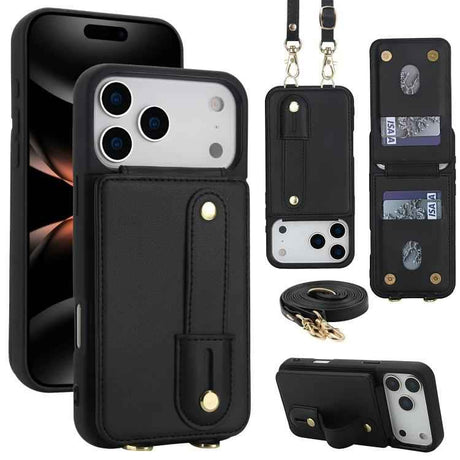 Wristband Vertical Flip Wallet Back Cover Phone Case with Long Lanyard