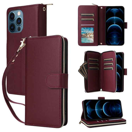 Nine-card Slots Zipper Wallet Bag Leather Phone Case