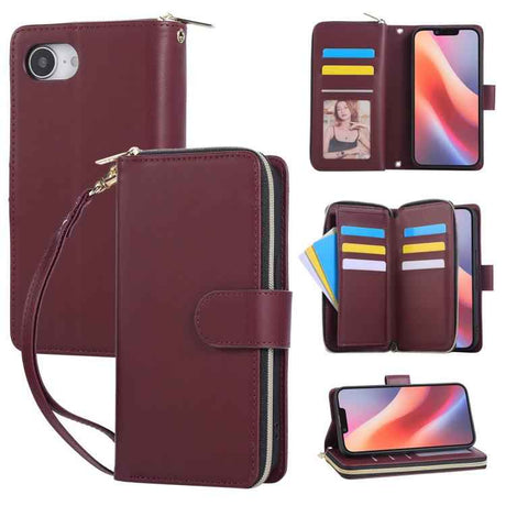 Nine-card Slots Zipper Wallet Bag Leather Phone Case