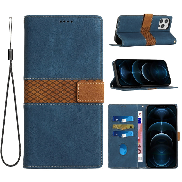 Grid Stitching Leather Phone Case with Lanyard