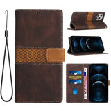 Grid Stitching Leather Phone Case with Lanyard