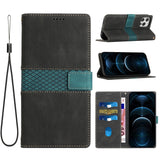 Grid Stitching Leather Phone Case with Lanyard