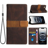 Grid Stitching Leather Phone Case with Lanyard