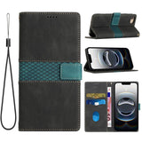 Grid Stitching Leather Phone Case with Lanyard