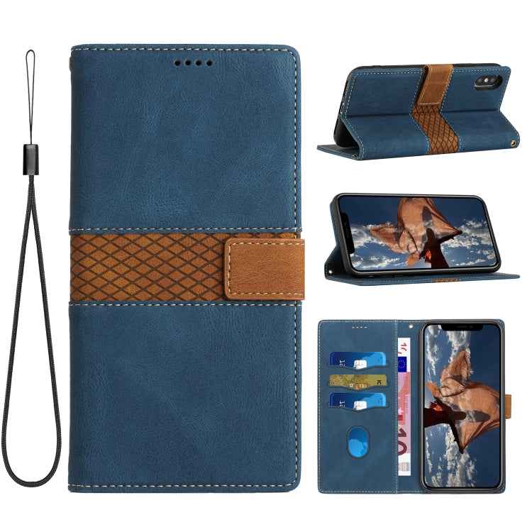Grid Stitching Leather Phone Case with Lanyard