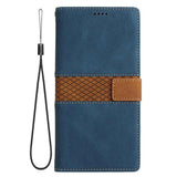 Grid Stitching Leather Phone Case with Lanyard