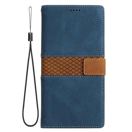 Grid Stitching Leather Phone Case with Lanyard