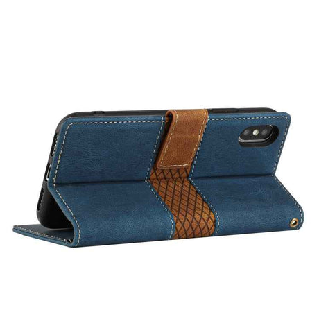 Grid Stitching Leather Phone Case with Lanyard