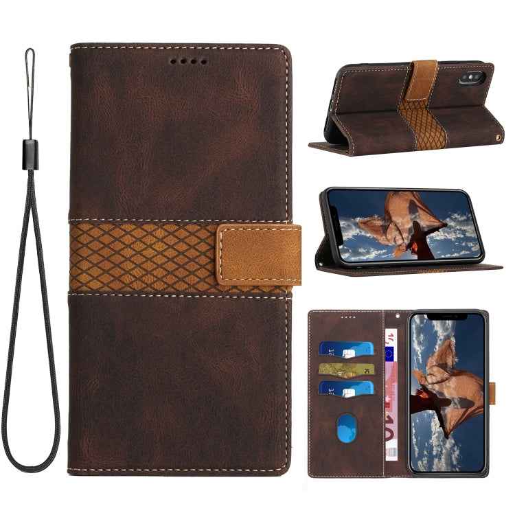 Grid Stitching Leather Phone Case with Lanyard