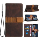 Grid Stitching Leather Phone Case with Lanyard